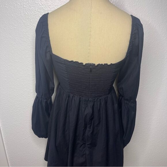 Reformation Size 2 Solid Black Short Mini Dress Long Pouf Sleeve - Picture 7 of 11